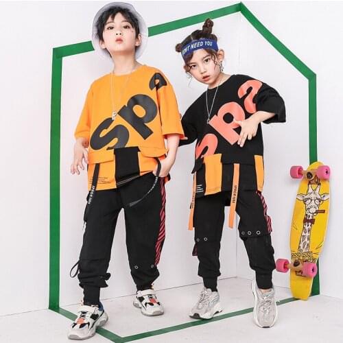 Children Jazz Shirt Ballroom Dance Clothing for Girls Boys Hip Hop Dancing Costumes Show Sweatshirt Tops Jogger Pants Streetwear