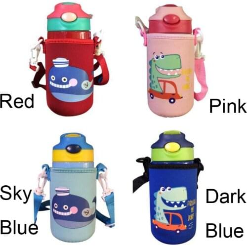 Children Vacuum Cup Insulated Double Wall 304 Stainless Steel Mugs Cartoon straw Cup with Cup Sleeve for Kids students