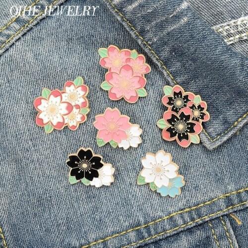 QIHE Jewelry Cherry Blossoms Enamel Pins Flower Cluster Brooches Badges Fashion Cute Plant Pin Gifts for Friends Wholesale