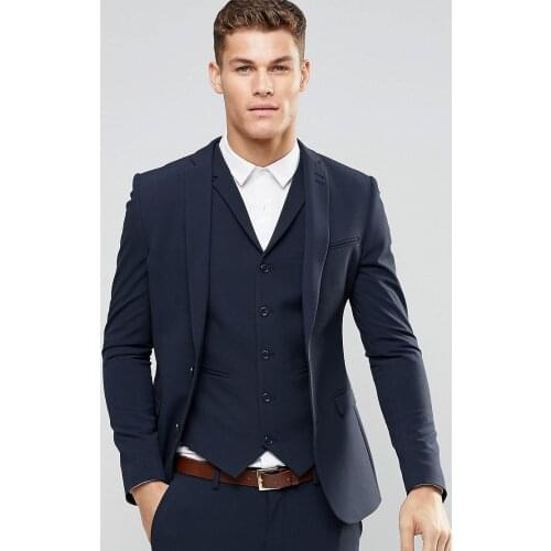 JELTONEWIN 2021 Casual Navy Blue Terno Slim Fit Mens Wedding Suits Groom Tuxedo 3 Pieces Office Business Prom Suit Costume Homme