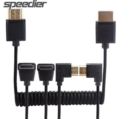 Thin HDMI-compatible-HDMI stretch Coiled Cable LEFT UP DOWN RIGHT Digital Single Lens Reflex 4K HD spring cable Super soft wire