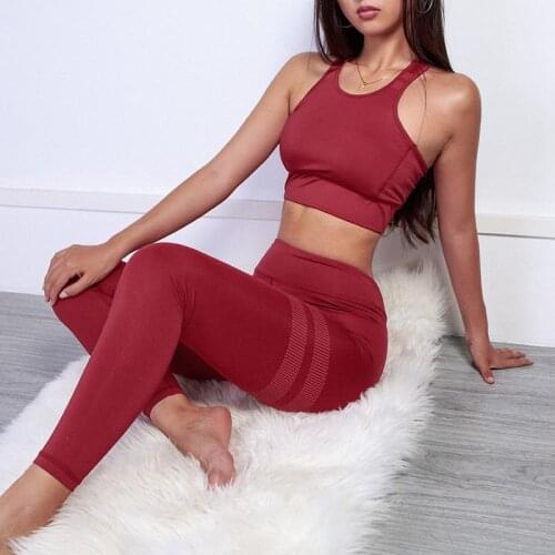 Two Pieces Yoga Set Fitness Tracksuit For Women Sportswear High Waist Yoga Leggings Sports Bra Quick Dry Running Sport Suit 2019