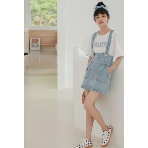 Summer Cowboy Suspender Skirt Student Short Skirt Fashion Denim Skirt High Waist Shoulder Straps Hip Skirt Women Overalls Skirt