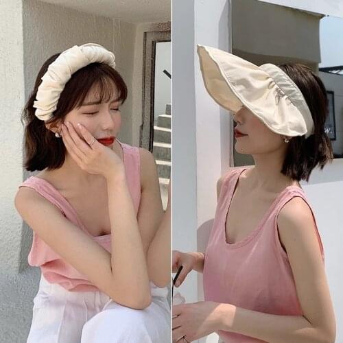 2-In-1 Multifunction Sun Hat Hair Bands Visor Uv Sunscreen Foldable Fashion Hat Large Brimmed Shells Summer Beach
