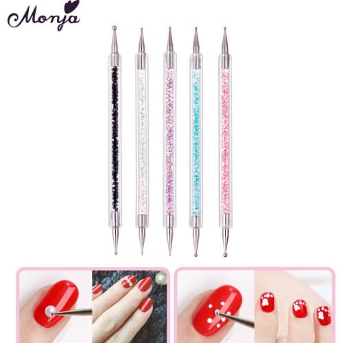 Monja 5 Pcs Dual End Nail Art Rhinestones Beads Picking Pen Pattern DIY Painting Drawing Carving Brush Manicure Dotting Tools