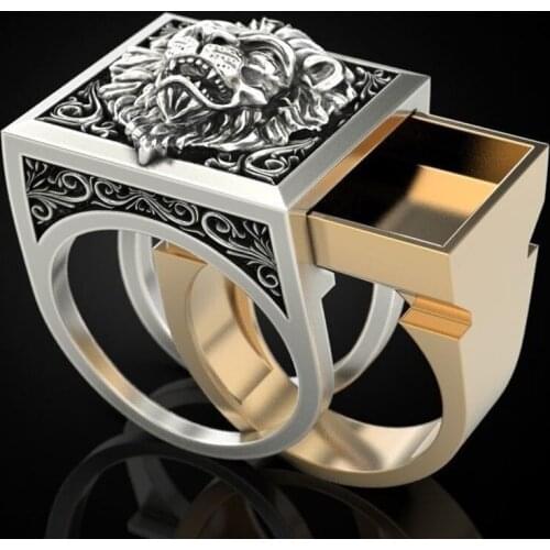 2Pcs/Set Domineering Punk Hip Hop Storage Skeleton Lion Ring For Men Fashion Jewelry Gift 2021 Trendy