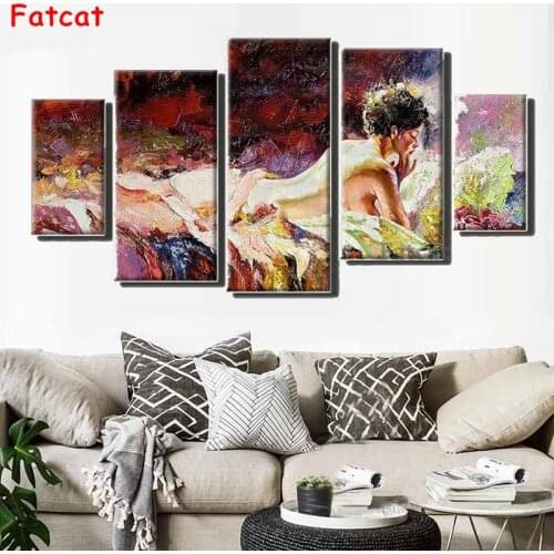 Elegant and sexy woman 5 pieces Diamond Painting Kit Retro Diamond Embroidery Cross Stitch Wall Picture Mosaic Wall Decor PP2136