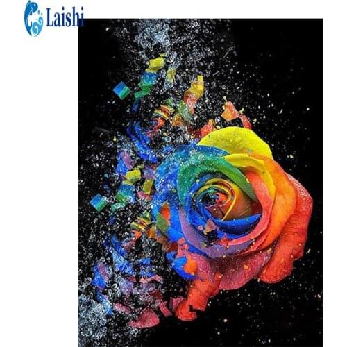 DIY Colored roses Diamond painting Diamond embroidery circle full round drill /square cross stitch mosaic home decor label