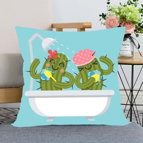 New Nordic Style Cute Cactus Pillowcase Wedding Decorative Pillow Cover Custom Printed Soft Satin Fabric Pillow Cases Not Fade
