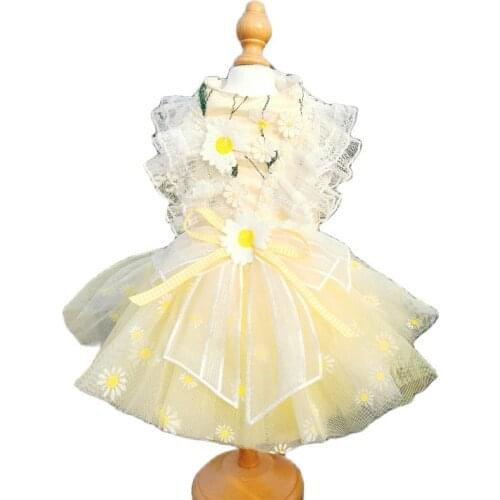 Pet Luxury Design Dog Cat Clothes Daisy Lace Embroidery Wedding Dress Teddy Poodle Yorkshire Skirt Puppy Dog Summer Clothes