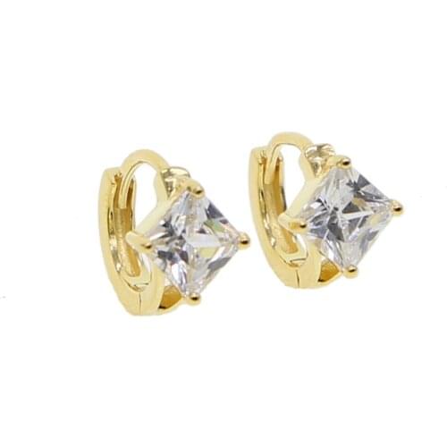 Top quality square cubic zirconia single stone 925 sterling silver mini hoop small hoops girl women stone cz earring