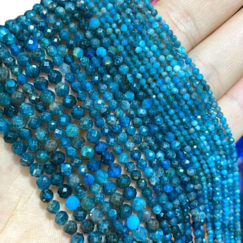 Wholesale 100% Natural Gem Stone Apatite Faceted Round Beads For Jewelry Making DIY Bracelet Necklace 2MM 3MM 4MM