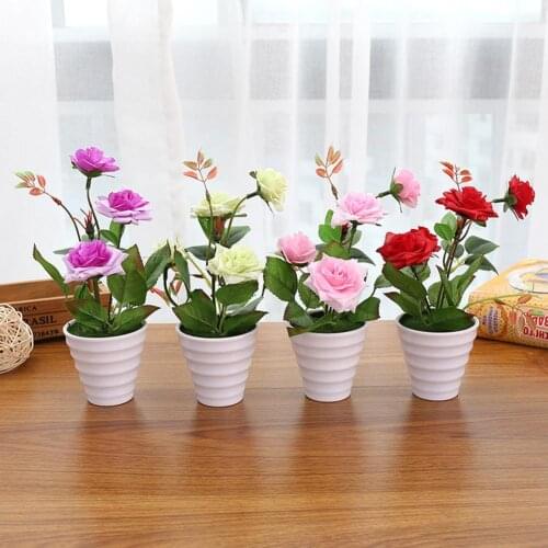 Plastic Artificial Flowers with Rose Flower Potted Bonsai Flowers Fake Flowers Party Wedding Decoration Bathroom Accessories