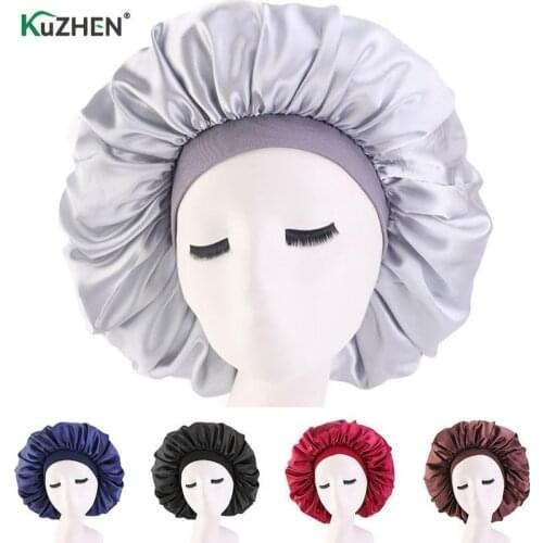 Satin Bonnet Cap Solid Color Turban Chemo Hat Women Wide Elastic Band Solid Night Sleep Beanies Skullies Chemo Cap