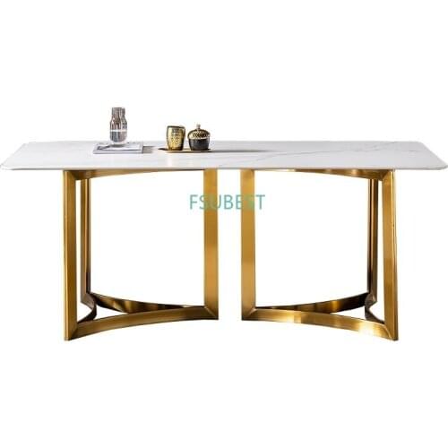 Modern Luxury Marble Table Sets Dining Room Golden Color Rock Slate Stone Dining Tables And Chairs