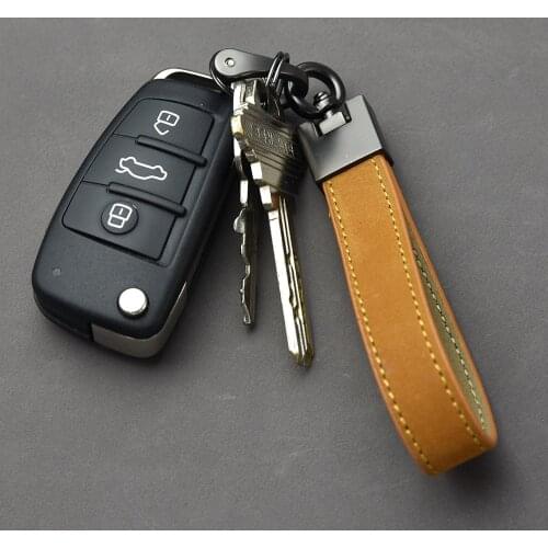 Top Layer Cowhide Car Keychain Detachable Metal 360 Degree Rotating Horseshoe Buckle Mens Key Chain High Quality Gift