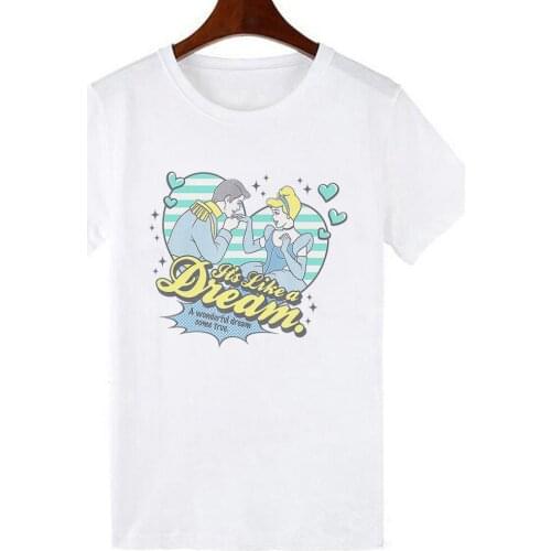 Womens T Shirt Disney Cinderella Dream Come True Print Lady Casual Cartoon Tee Fashion Graphic T-Shirt Female Tshirt Clothing