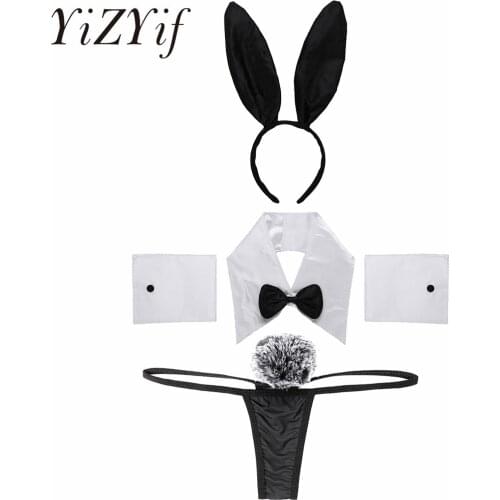 Women Sexy Bunny Ears Headband Rabbit Collar Bow Ties Cuffs Plush Fox Bunny Tail Ball Panties for Bachelor Party Cosplay Costume