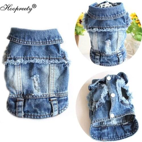 Pet Dog Vest Shirts Clothes Summer Puppy Cat Hole Denim T-shirt Casual Jean Jacket For Small Dogs Chihuahua Costume 10A