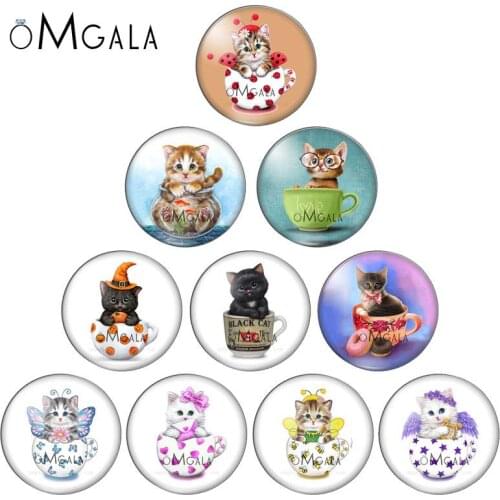 Cartoon Lovely Cup Baby Cats Animal 10pcs 8mm/10mm/12mm/16mm/18mm/25mm Round photo glass cabochon demo flat back Making findings