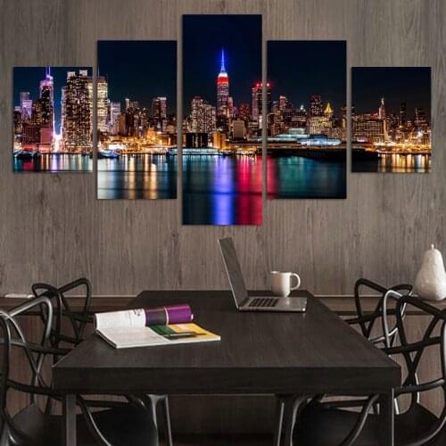 2017 Paintings Fashion City Night Bridge 5 Panels Large Hd Picture Canvas Print Painting Artwork Wall Decorative Oil Unframed