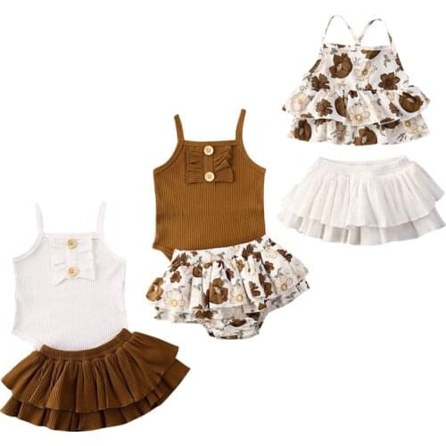 3 Style Infant Baby Girl Clothes Sets Sleeveless Sling Tops Romper+Floral Print Tutu Skirt Outfit Sunsuit Baby Girls Summer Sets