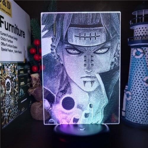 Naruto Pain Chibaku Tensei 3D Illusion Lamp Anime LED Night Light Bedroom Decor Nightlight Color Change Lampara Kids Manga Gift