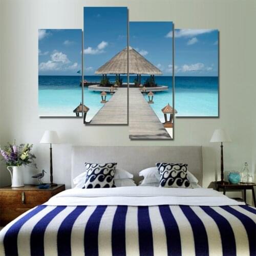 4pcs Print poster canvas Wall Art Maldives seaside pavilion Modular pictures on the wall sitting room(no frame)