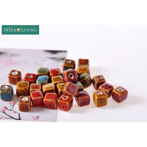 50pcs/lot 10mm Charm Multi Color Glaze Cube Ceramic Beads DIY/handmade Loose Porcelain Bead for Jewelry Making Gift Wholesale