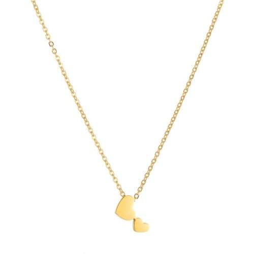 AMORUI Stainless Steel 2 Heart Necklaces Rose gold/Silver Color Simple Style Lover Pendant Necklaces For Party Anniversary Gift