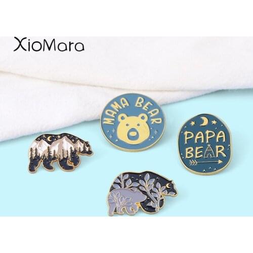 Bear Family Lapel Pin Mama Bear with Cubs Brooches Mountain Badges Bag Hat Backpack Decorative Accessories Jewelry
