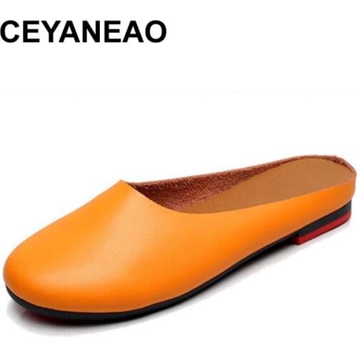 CEYANEAO Plus size 34–43 handmade womens shoes made of genuine leather; Fashionable womens slippers; casual shoes C657