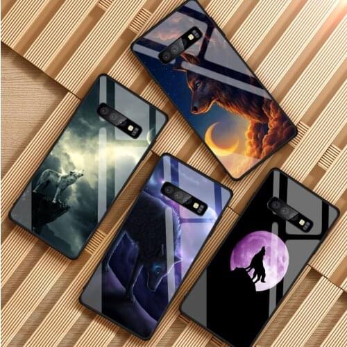 Moon roaring wolf Tempered Glass Phone Case For Samsung Galaxy S8 S9 S10 S20 PLUS J6 J8 2018 NOTE 8 9 10 Cover Shell