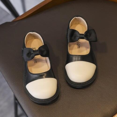 2021 Kids School Shoes Princess Shoes For Little Girls Dress ChildrenS Fashion Bow Elegant Splice Leather Shoe Autumn 3-12 Year