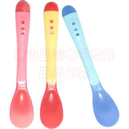 Baby temperature sensitive silicone spoon solid feeding non-slip tableware
