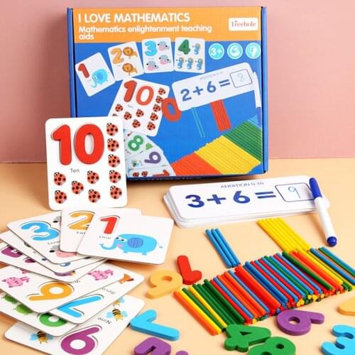 Baby Wooden Blocks Montessori Educational Toys Mathematical Intelligence Stick Building Gift Wooden Number Cards Counting Rods