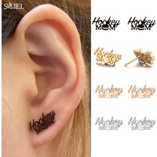 Design Letter Hockey Mom Skate Sports Earrings for Women Men Stainless Steel Earring Word Boss Babe Jewelry Gift Drop Shipping