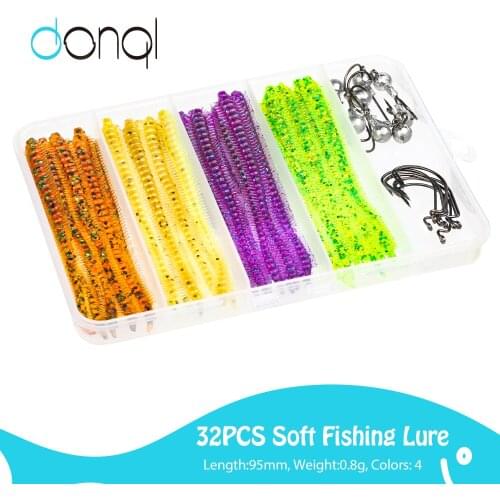 DONQL 32PCS Soft Fishing Lures Kit Artificial Larva Baits Carp Worm Lures With Fishing Hook Silicone Swimbait Jigging Baits Set