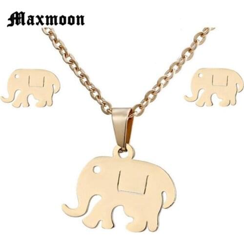 Maxmoon Brand Hallow Cute Elephants Fashion Stainless Steel Jewelry Sets for Women Necklaces Earrings Sets