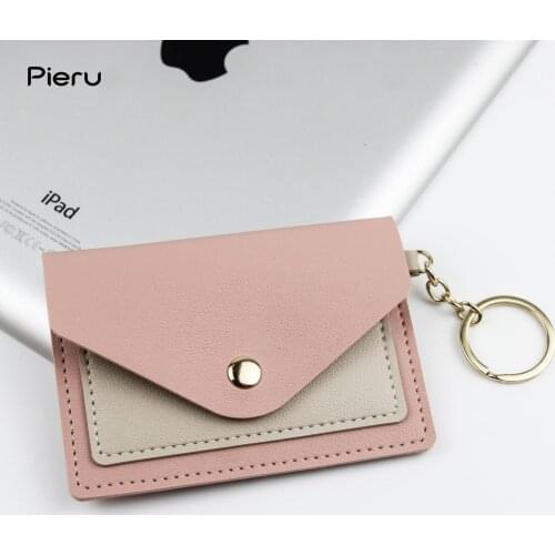 New Slim Women Credit Card Holder With Coin Pocket Keychain Wallet Money Bag Ladies Mini Purse Bus ID Card Case For Student