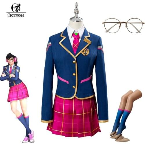 ROLECOS Game OW D.VA Cosplay Costume Academy DVA Cosplay Costumes Hana Song Girl School Uniform Women Outfit Shirt Jacket Skirt