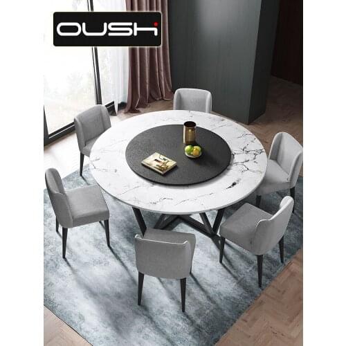 Solid wood marble round dining table and chair combination Nordic simple designer model room household round dining table with