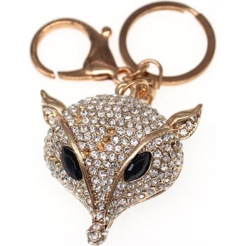 Cute Rhinestone 3D Fox animal Keychain Car holder Key Ring Chain Women Bag Accessories Pendant keychain