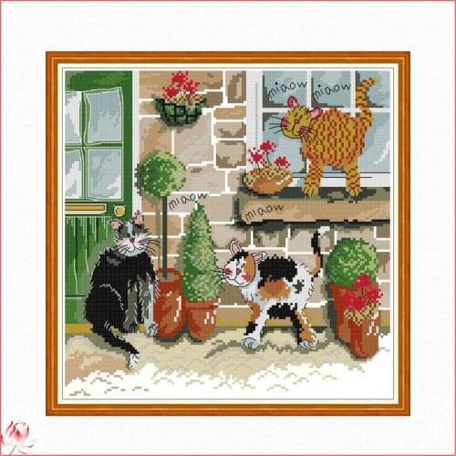 Cute Cat Cross Stitch Kit Animal Pattern 14CT White 11CT Printed Needlework Embroidery Set DIY Home Decoration Painting