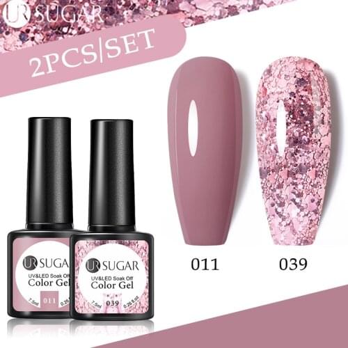 UR SUGAR 2PCS Gel Polish Set Nude Rose Gold Champagne Series Glitter Varnish Semi Permanent Nail Varnish UV LED Gel Nail Polish