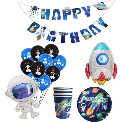 Chicinlife Outer Space Rocket Astronaut Balloons Kids Happy Birthday Party Decoration Moon Star Balloon Space Party Decor
