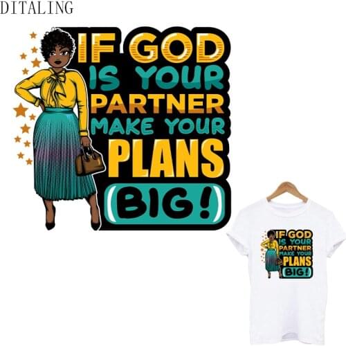 Afro American Girl Patches On Clothing Heat Transfers Stickers DIY Washable Black Women T-Shirt Ironing Stickers Iron On Decals