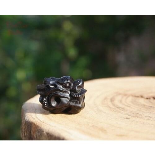 Natural Black Sandalwood Ebony Carved Dragon Head Guru Bead Charms Mala Beads Japa Bracelet Jewellry Findings DIY Accessories