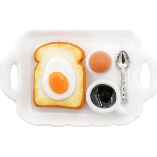Odoria 1:12 Miniature Breakfast Egg Toast Coffee Mini Simulation Food Kitchen Set Dollhouse Accessories Doll House Decoration