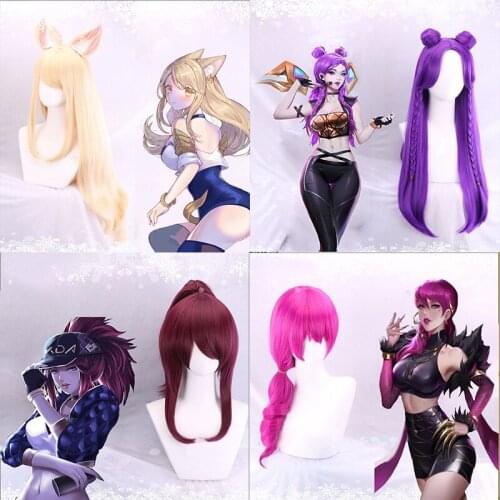 Hot Game LOL KDA Cosplay Wig Akali Ahri Evelyn Kaisa Cosplay Wig Heat Resistant Synthetic Wig Halloween Carnival Party Cos Wigs